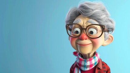 Cheerful granny with eyeglasses and a warm scarf.