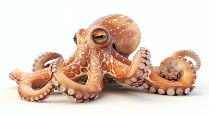Cute octopus with big eyes looking at the camera. 3D rendering.