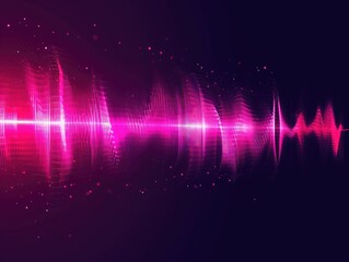 A striking image of glowing sound waves, depicted as oscillating bright pink light. The design simulates a sound wave equalizer, set against, creating a sense of vibrant audio energy and rhythm. AI.