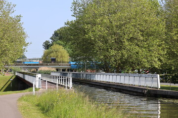 Fototapeta premium Aqueduct de Waterdrager with the ring canal of the Zuidplaspolder in Nieuwerkerk aan den IJssel