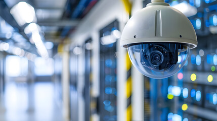Security cameras in data centers. Artificial intelligence, server room, database, cloud