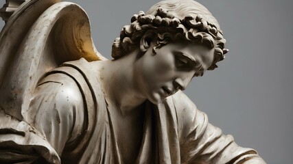 Naklejka premium Antique man statue on a gray background