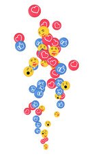 A steady rising stream of like. love, care and wow reacts on Social media platforms. Concept reacting to a popular and viral post or video. Graphic effects.