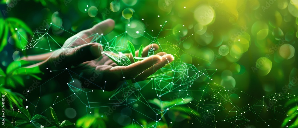 Poster an environment icon is shown over the network connection on a green background, titled 