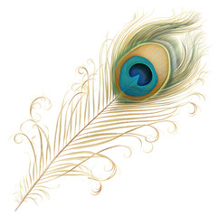 Obraz premium illustration of a single peacock feather isolated on transparent background