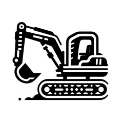 mini excavator as a single simple icon logo vector illustration, isolated on transparent background