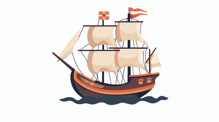 Ship with flag of Columbus in sea icon in simple style