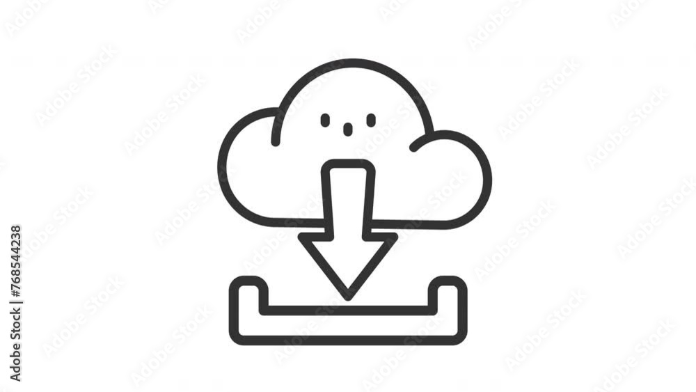 Poster animated cloud download with blue arrow pointing down. perfect for tech blogs, web development compa