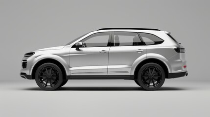 Isolated side view of a silver SUV. 3D rendering. - obrazy, fototapety, plakaty