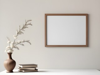 Close up of mockup frame on the wall of white living room, interior mockup design, frame mockup
