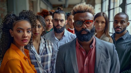 Portrait of a multicultural group of friends stress and serious in the workplace, Diversity and inclusion - obrazy, fototapety, plakaty