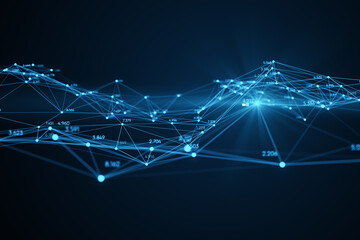 Obraz premium Creative glowing polygonal interface on blue background. Technology, innovation and network concept. 3D Rendering.