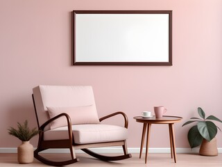 Mockup poster frame in pink living room interior background, interior mockup design, frame mockup
