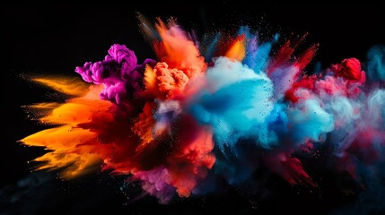 Abstract powder paint explosion on black background.
