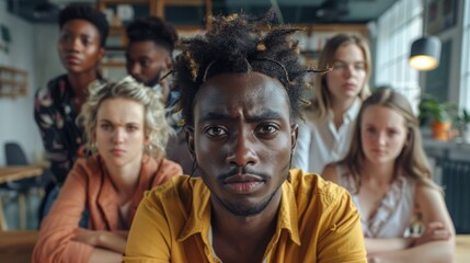 Portrait of a multicultural group of friends stress and serious in the workplace, Diversity and inclusion