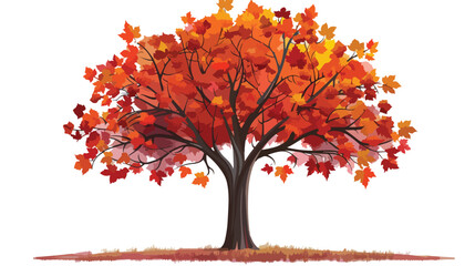 Tree close up in autumn flat vector isolated on white