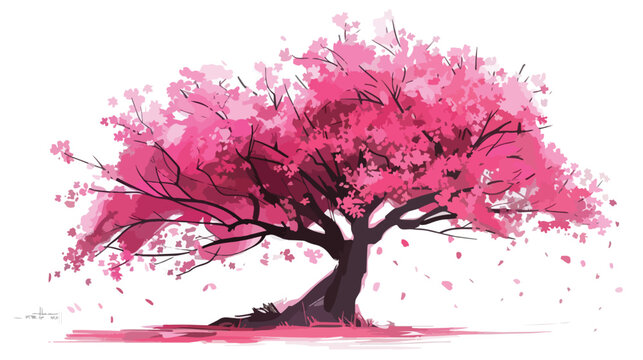 Tree vector sakura art illustration flat vector isolated