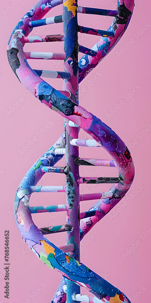 Wall mural the title for the image of a dna double helix with vibrant contrasting colors in brazilian portugues