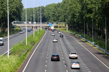 Fototapeta na wymiar Motorway A20 between Gouda and Rotterdam near Nieuwerkerk aan de IJssel