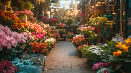 The charm of local flower shops There are many types of beautiful flowers. - obrazy, fototapety, plakaty