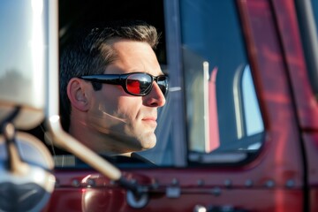 truck driver wearing sunglasses during daytime drive