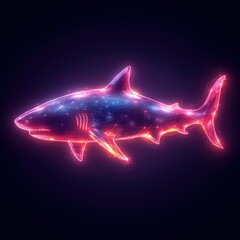 Obraz premium Vibrant Neon Shark Illustration on a Dark Background Representing Modern Graphic Design