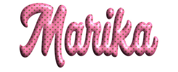 Marika - pink color with dots, fabric style -name - three-dimensional effect tubular writing - Vector graphics - Word for greetings, banners, card, prints, cricut, silhouette, sublimation