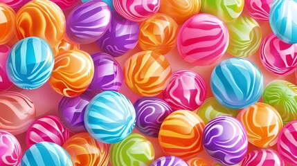 A background image of a pile of colorful candy balls with a close-up view. The candy balls are in various colors and have a shiny, glossy surface.