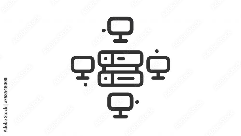 Poster animated data center with server and computer connected. ideal for remote work, technology, connecti
