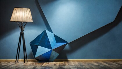 Elevate Your Presentation: Geometric Abstraction in Blue Tones with Warm Wooden Accents"