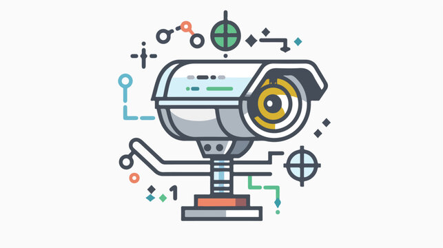 World and CCTV camera icon in thin outline. Vector ill