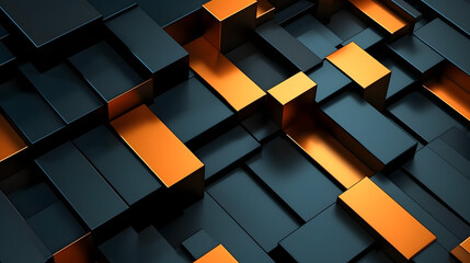 Digital orange and black stacked geometric abstract graphics poster web page PPT background