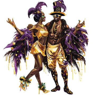 Mardi Gras Clipart Black Couple clipart isolated on white