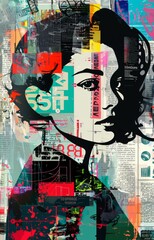 Abstract Contemporary Art Collage with Urban Typography and Female Portrait
