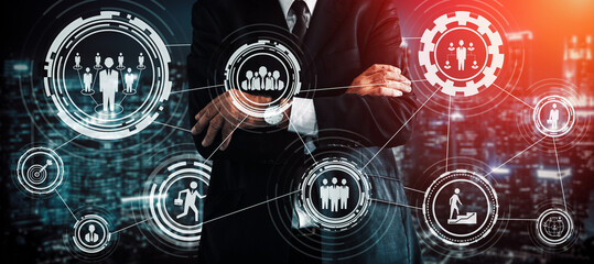Human Resources Recruitment and People Networking Concept. Modern graphic interface showing...