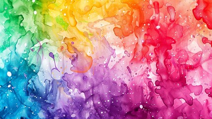 Abstract watercolor background with bright rainbow colors. The image has a soft and dreamy feel, with a variety of colors and textures.