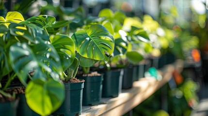 Plants in pots on sale at the local garden center.
