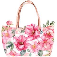 Pink floral watercolor bag clipart clipart isolated o