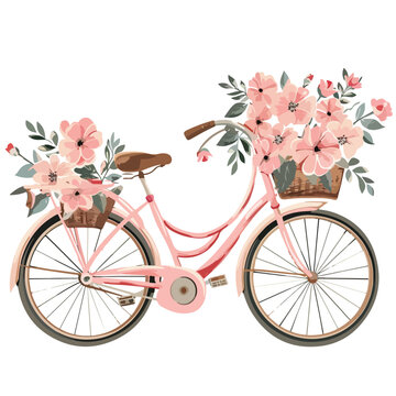 Pink floral lovely bike clipart clipart isolated on white