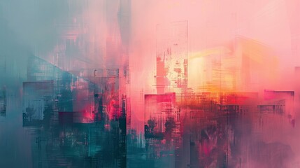 A modern book cover design, with the title text set within a clear, glass blur rectangle over an abstract, pastel-colored painting. - obrazy, fototapety, plakaty