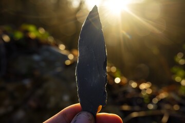 slate spear point held against the sunlight