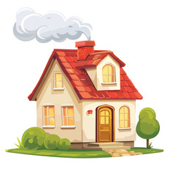 Obraz na płótnie Canvas Single house with red chimney on roof clipart isolated