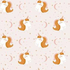 Kids seamless pattern with cute unicorn. Vector - 768554495