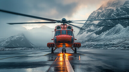 Landing rescue helicopter --ar 16:9 --stylize 250 --v 6 Job ID: a165da44-9e12-4283-8bec-cb790e4bd44d - obrazy, fototapety, plakaty