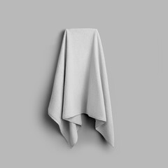 Mockup of white terry towel on towelling, shaggy fabric hanging on a hanger, isolated on background...