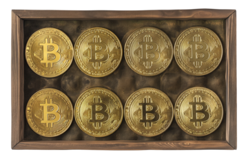 A wooden frame with bitcoins, isolated on a transparent background, Generative AI