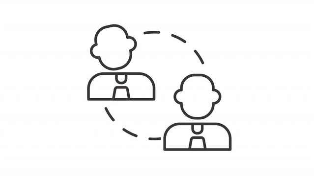 Business to business line animation. Internet retail animated icon. Shaking head, circling dotted line. Black illustration on white background. HD video with alpha channel. Motion graphic