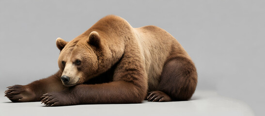 Eurasian brown bear (Ursus arctos arctos) isolated on white background GENERATIVE BY AI.. - obrazy, fototapety, plakaty