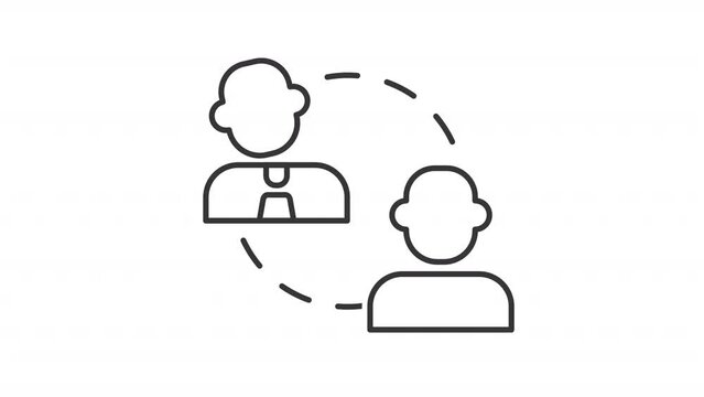 Business to consumer line animation. Digital commerce animated icon. Shaking head. Social network interaction. Black illustration on white background. HD video with alpha channel. Motion graphic