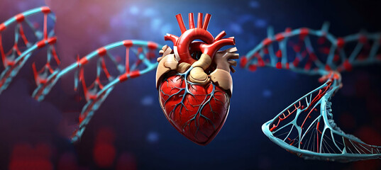 Heart with coronary vessels and ECG, illustrationEnergetic Active Human HearHuman heart, artwork generative by ai.. - obrazy, fototapety, plakaty